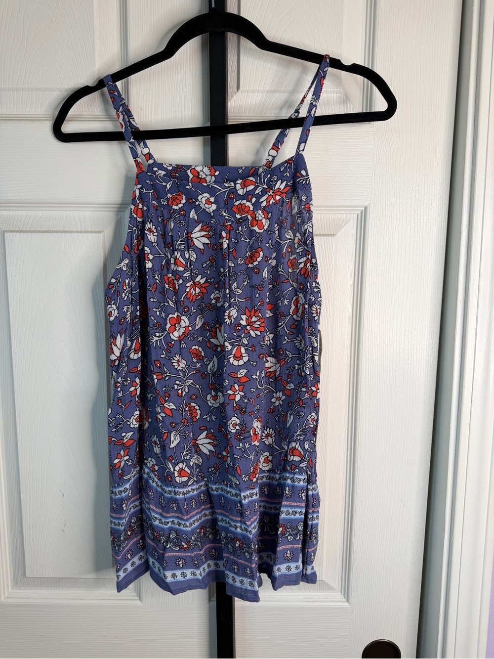 Blue Floral Spaghetti Strap Swing Top, size Medium